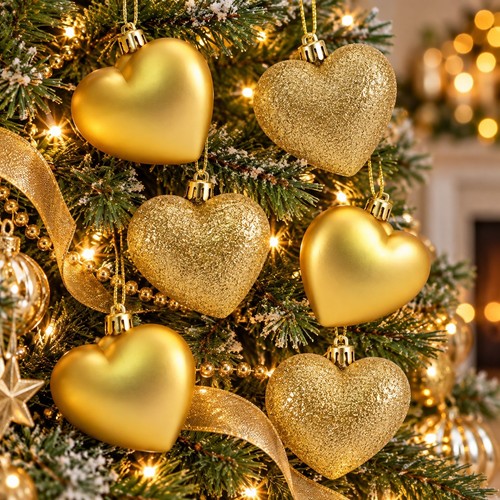 Palline natale cuore oro - 6,